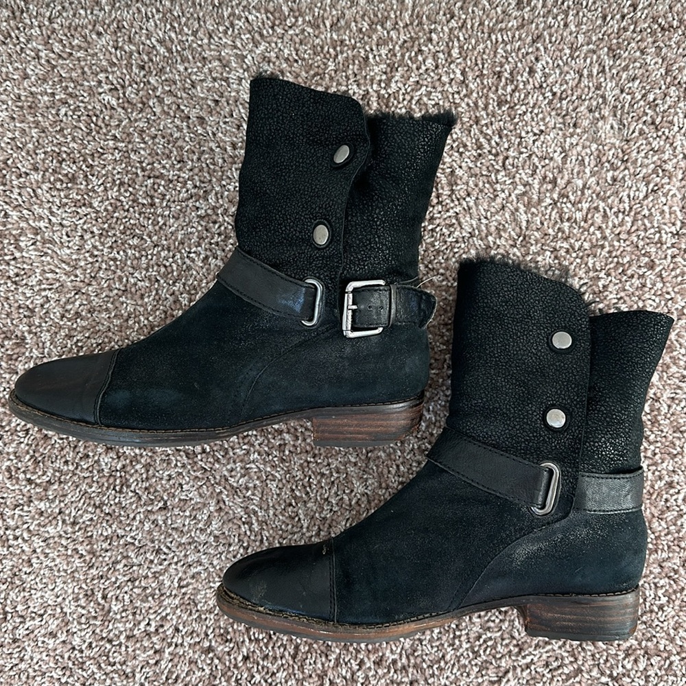 MATT BERNSON Black Tundra Shearling Booties Size 8.5